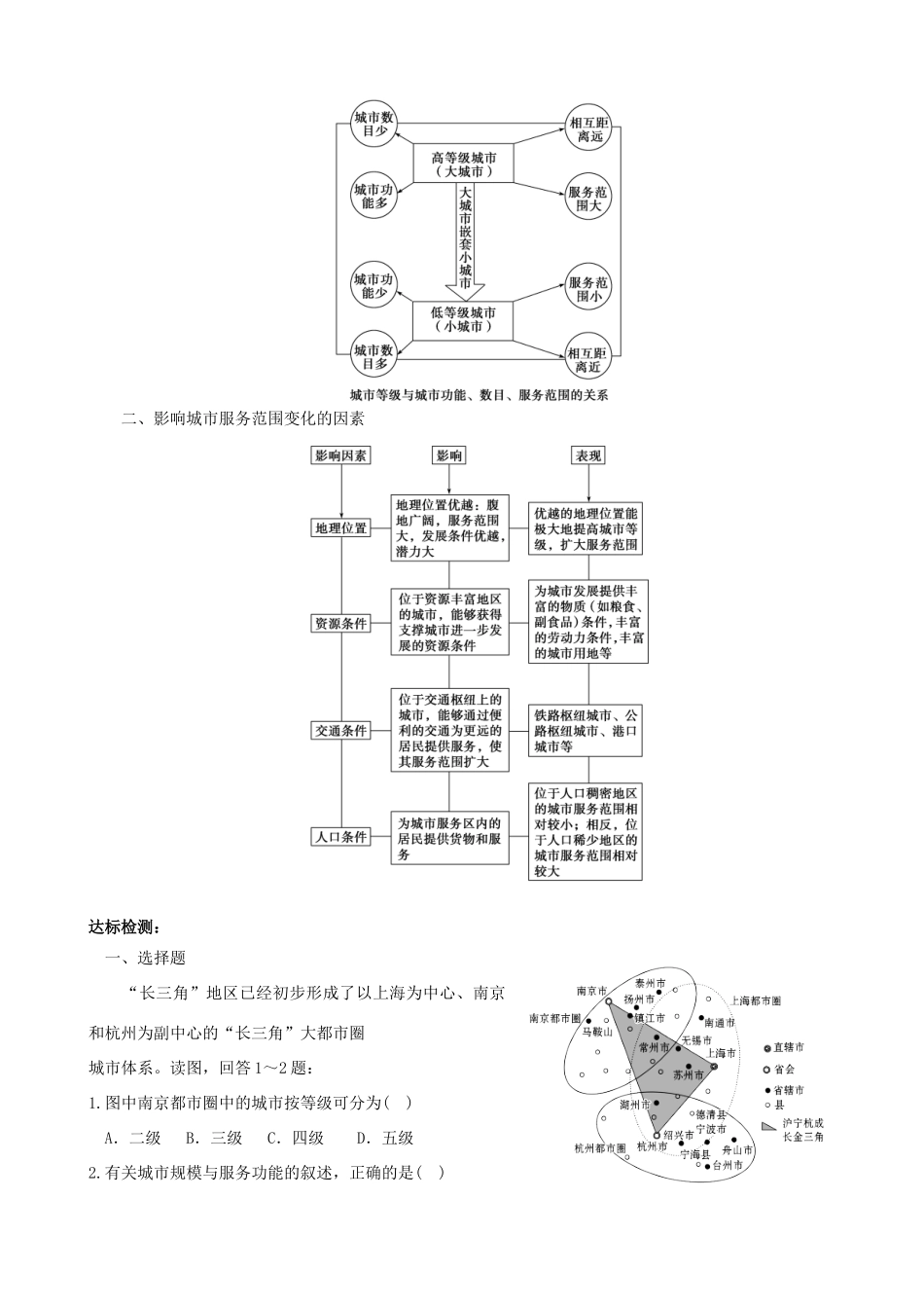 【导与练】2015届高考地理 第七章 第二节 不同等级城市的服务功能学案_第2页