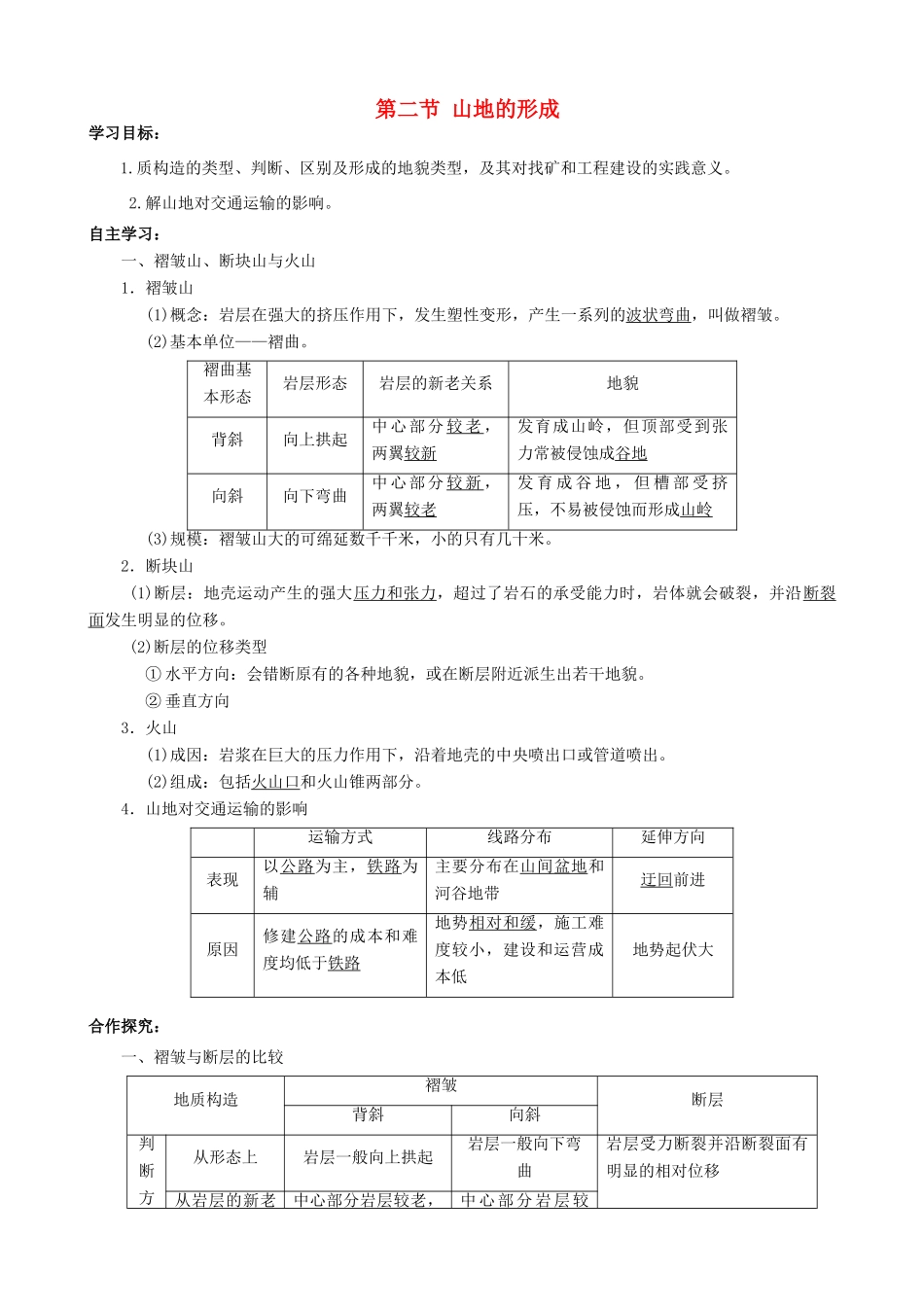 【导与练】2015届高考地理 第四章 第2节 山地的形成学案_第1页
