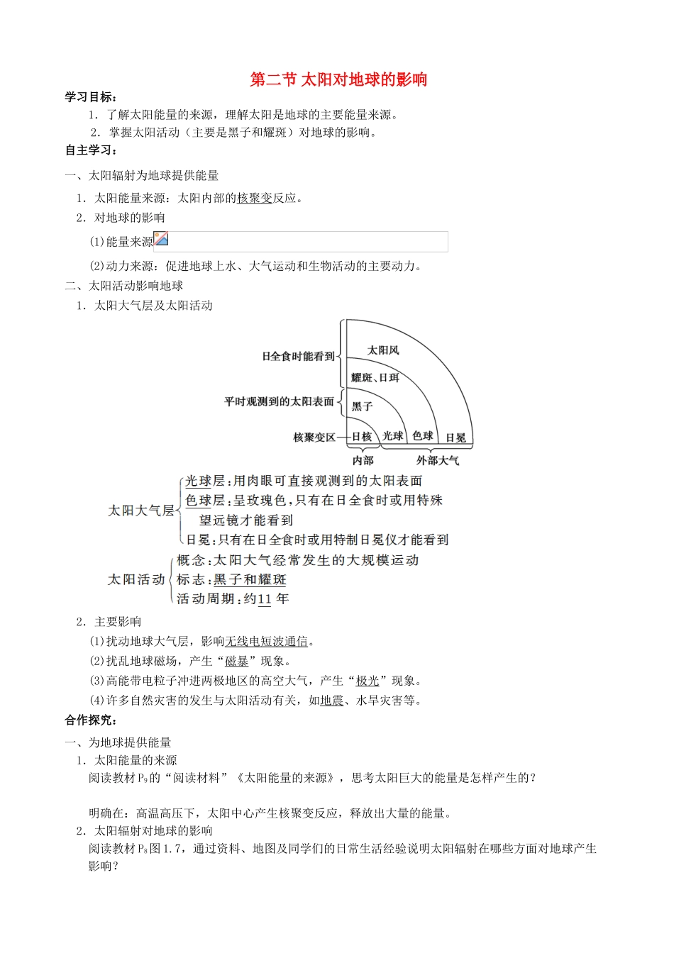 【导与练】2015届高考地理 第一章 第二节 太阳对地球的影响学案_第1页