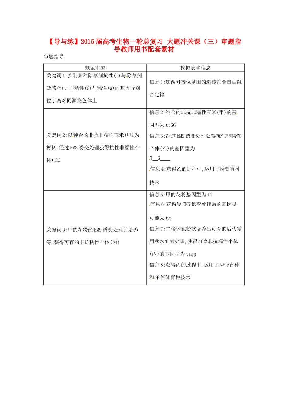 【导与练】2015届高考生物一轮总复习 大题冲关课（三）审题指导教师用书配套素材_第1页