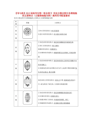 【导与练】2015届高考生物一轮总复习 有丝分裂过程中各期细胞的主要特点（以植物细胞为例）教师用书配套素材
