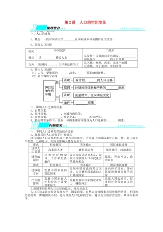 【志鸿优化设计】2014届高考地理一轮复习 第六章人口的变化第2讲人口的空间变化教学案 新人教版必修2