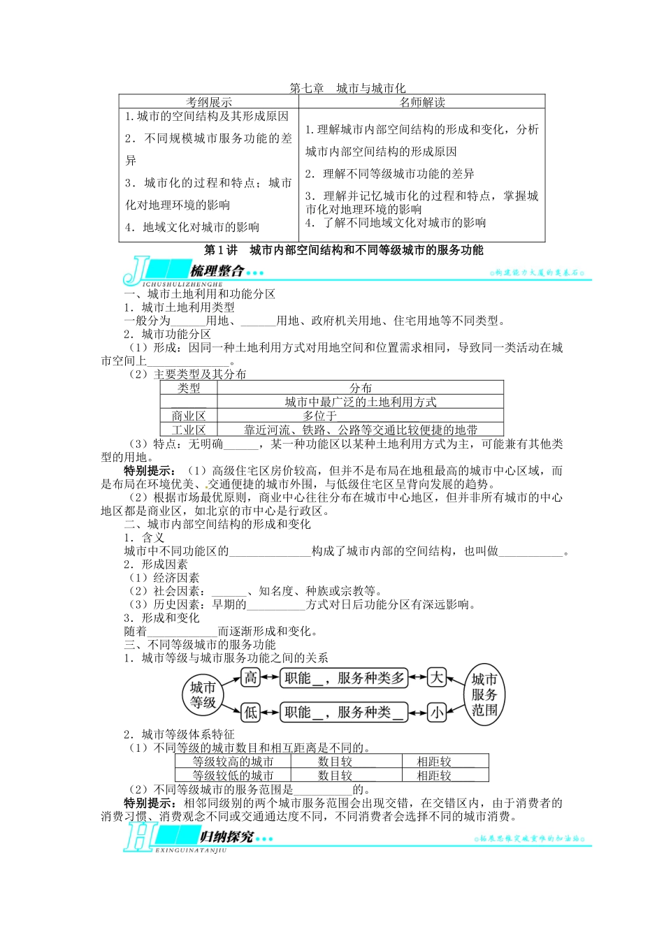 【志鸿优化设计】2014届高考地理一轮复习 第七章城市与城市化第1讲城市内部空间结构和不同等级城市的服务功能教学案 新人教版必修2_第1页