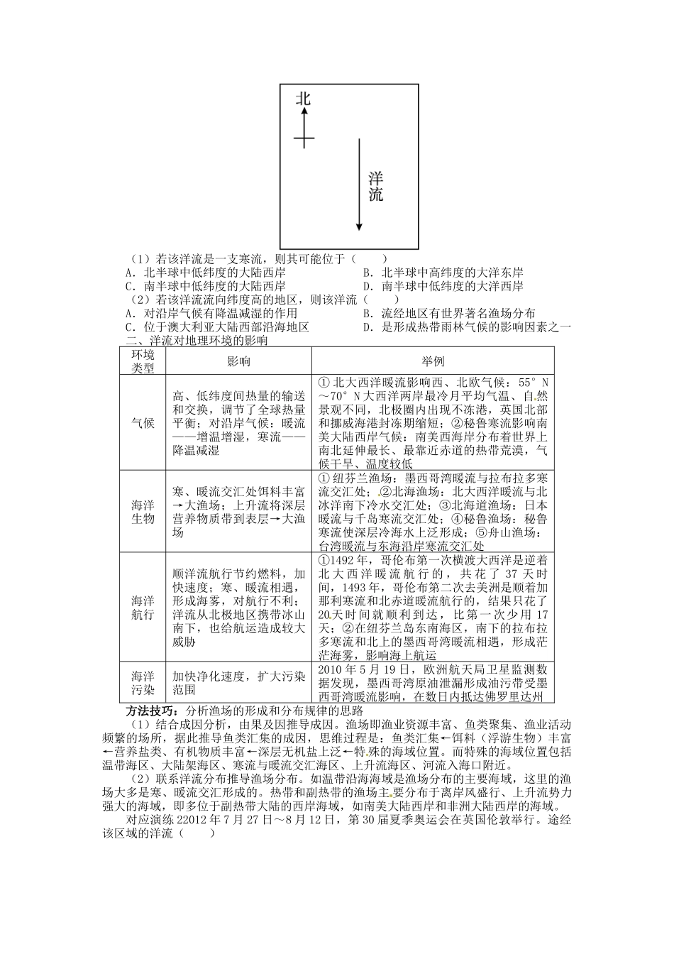 【志鸿优化设计】2014届高考地理一轮复习 第三章地球上的水第2讲大规模的海水运动教学案 新人教版必修1_第3页
