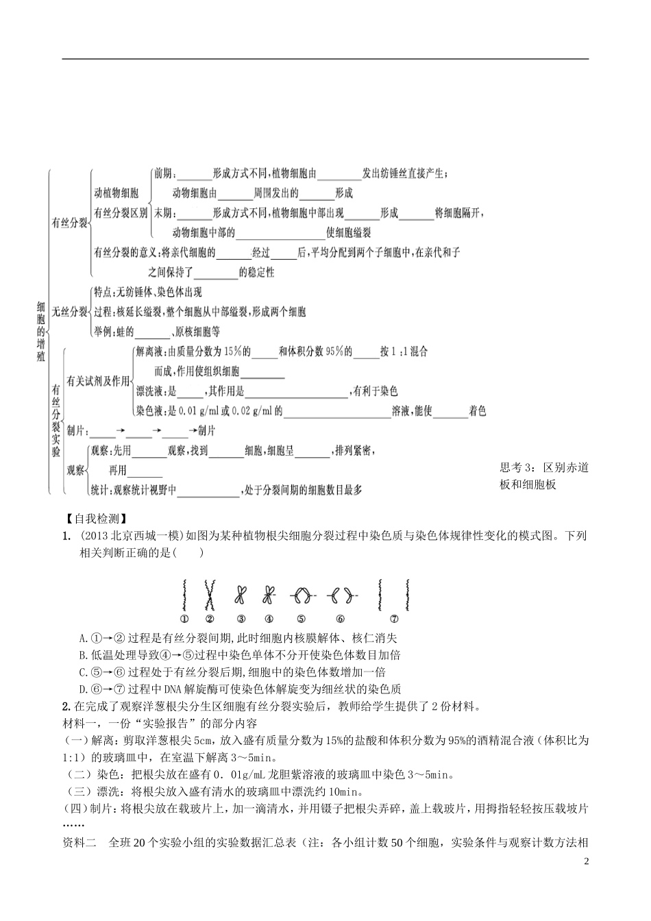 【导与练】福建省长泰县第二中学2014高考生物总复习 第11讲 细胞的增殖学案 新人教版必修1_第2页