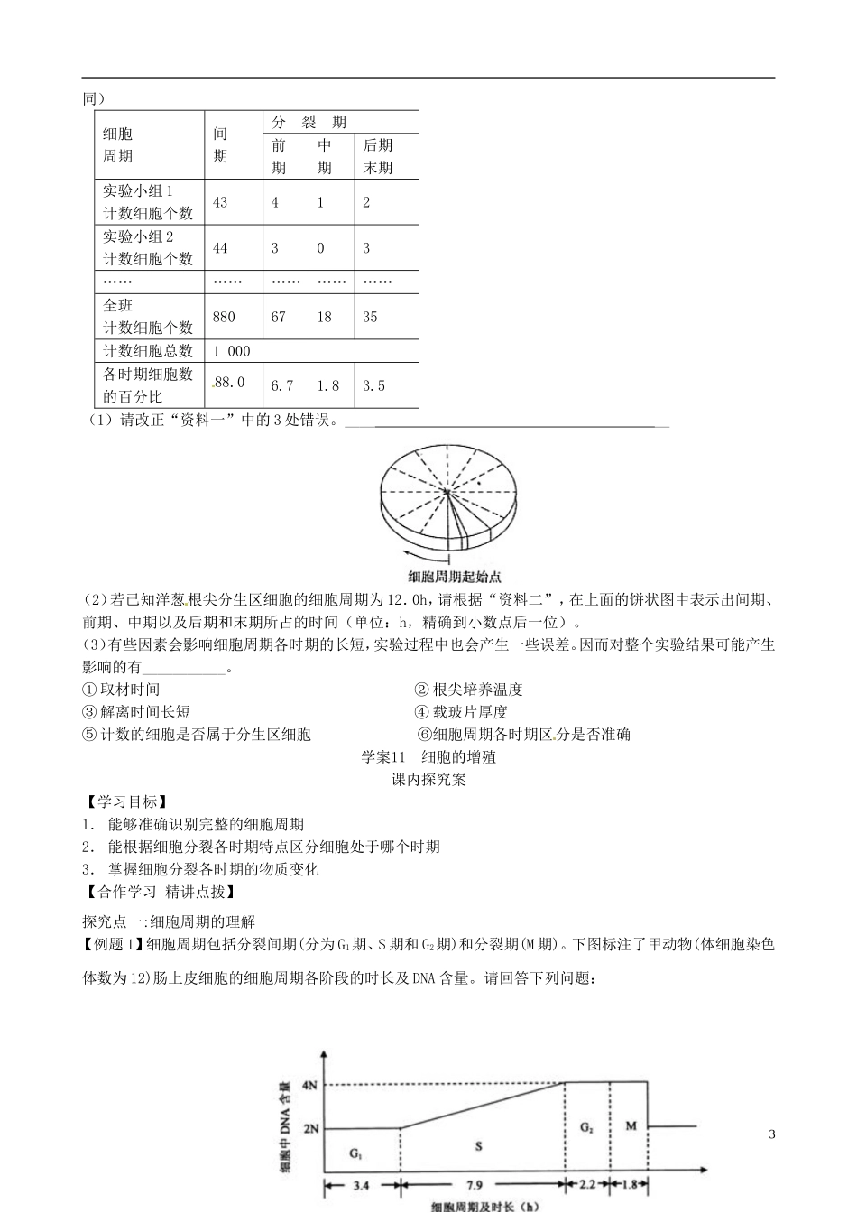 【导与练】福建省长泰县第二中学2014高考生物总复习 第11讲 细胞的增殖学案 新人教版必修1_第3页