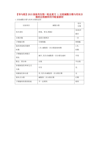 【导与练】2015届高考生物一轮总复习 1.比较减数分裂与有丝分裂的过程教师用书配套素材 