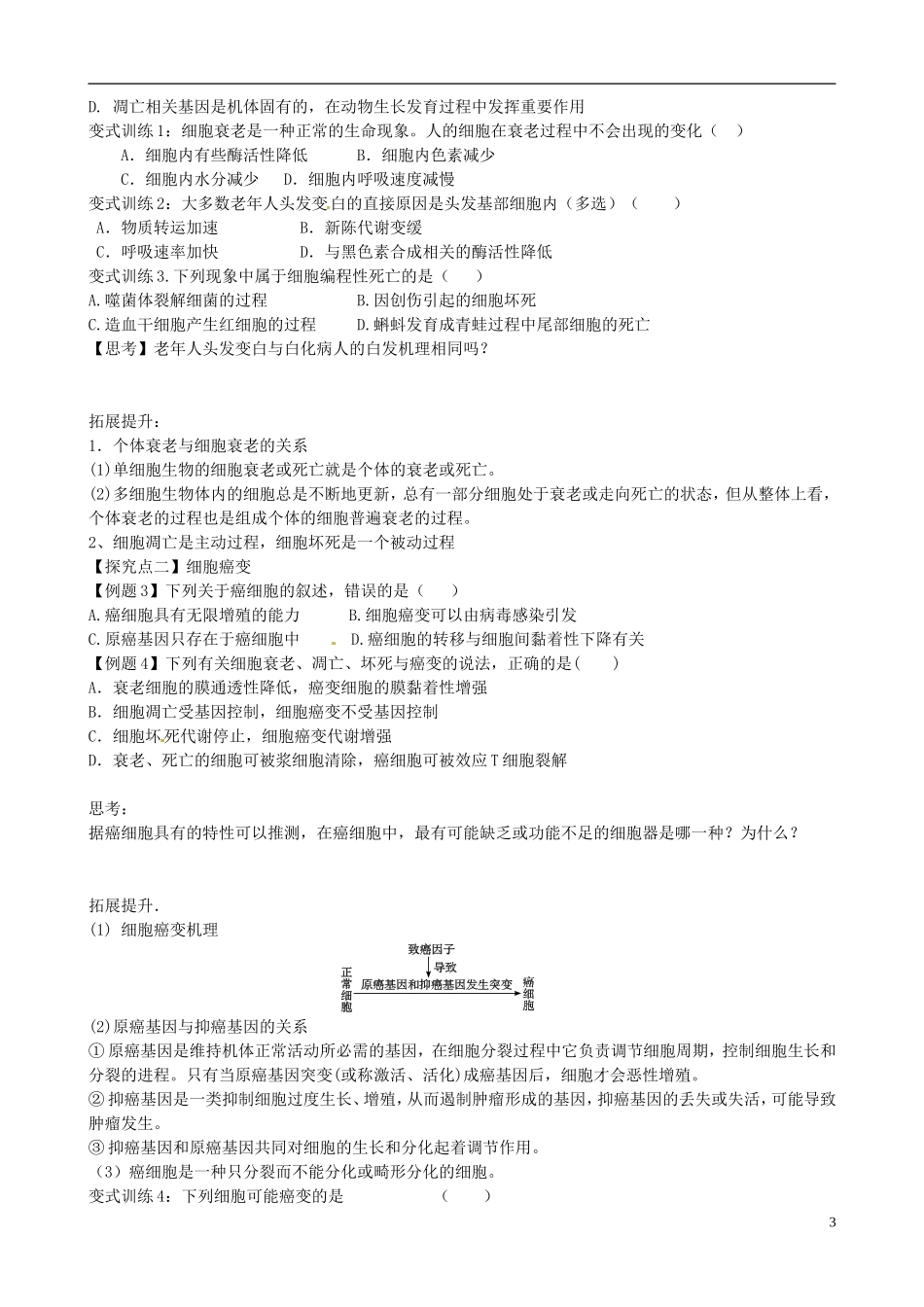 【导与练】福建省长泰县第二中学2014高考生物总复习 第13讲 细胞的衰老、凋亡和癌变学案 新人教版必修1_第3页