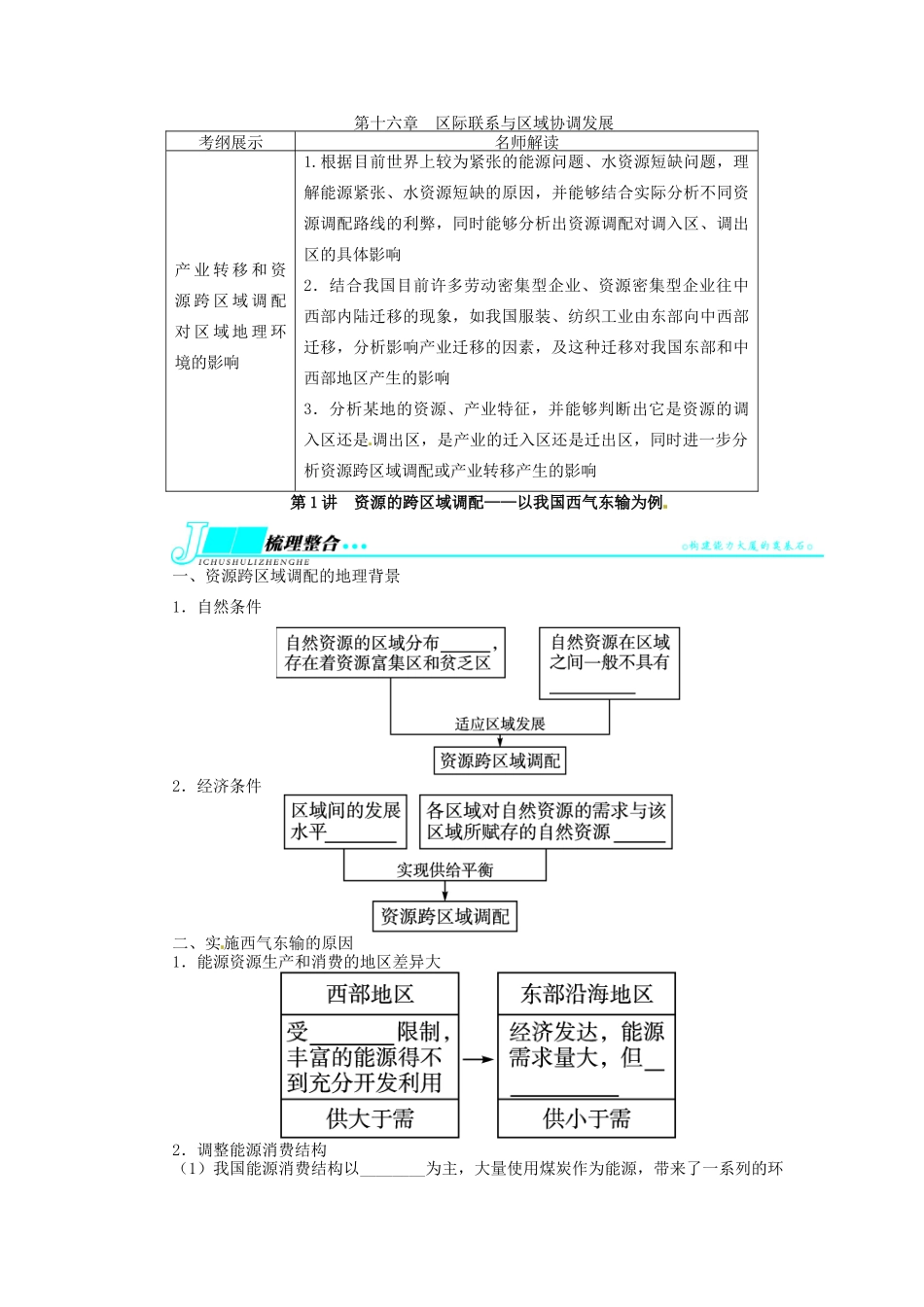 【志鸿优化设计】2014届高考地理一轮复习 第十六章区际联系与区域协调发展第1讲资源的跨区域调配 以我国西气东输为例教学案 新人教版必修3_第1页