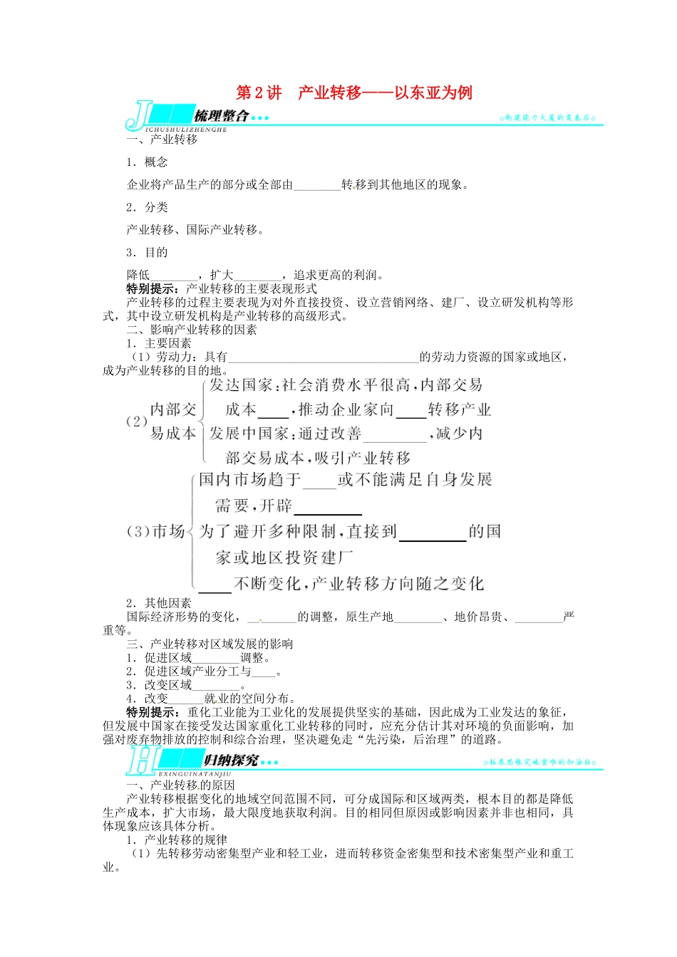 【志鸿优化设计】2014届高考地理一轮复习 第十六章区际联系与区域协调发展第2讲产业转移 以东亚为例教学案 新人教版必修3_第1页