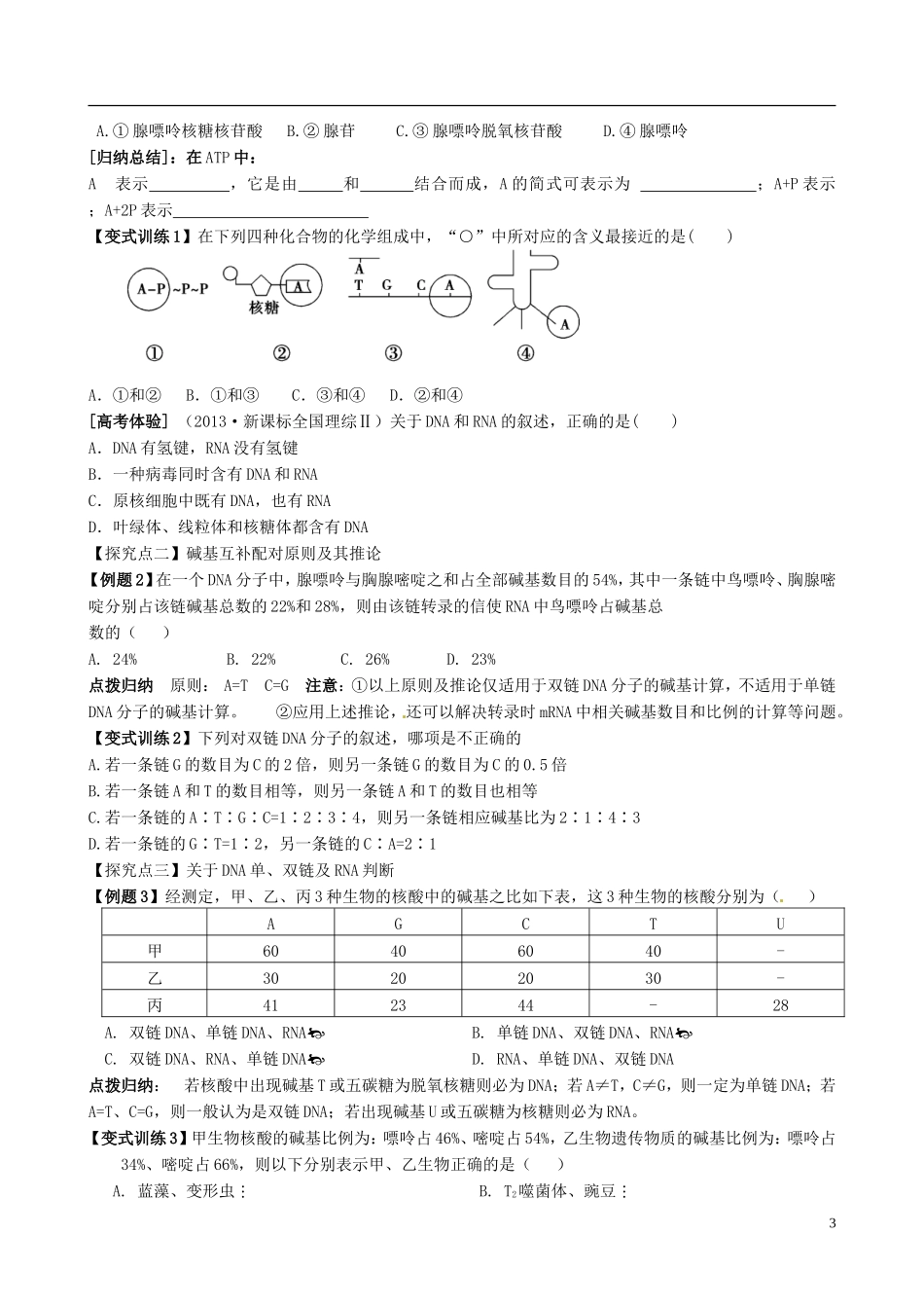 【导与练】福建省长泰县第二中学2014高考生物总复习 第19讲 19DNA分子的结构、复制学案 新人教版必修2_第3页