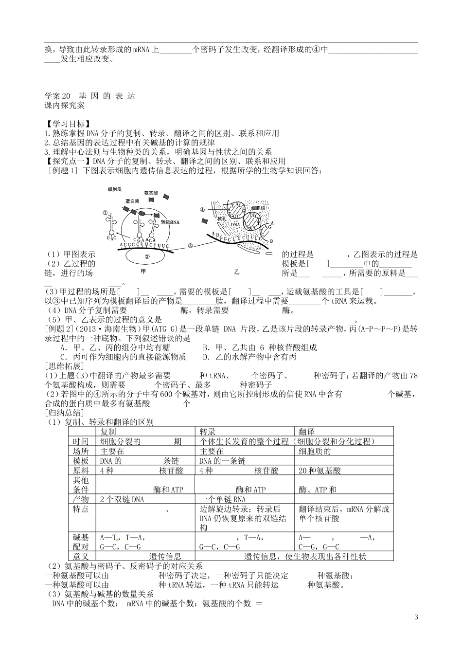 【导与练】福建省长泰县第二中学2014高考生物总复习 第20讲 基因的表达学案 新人教版必修2_第3页