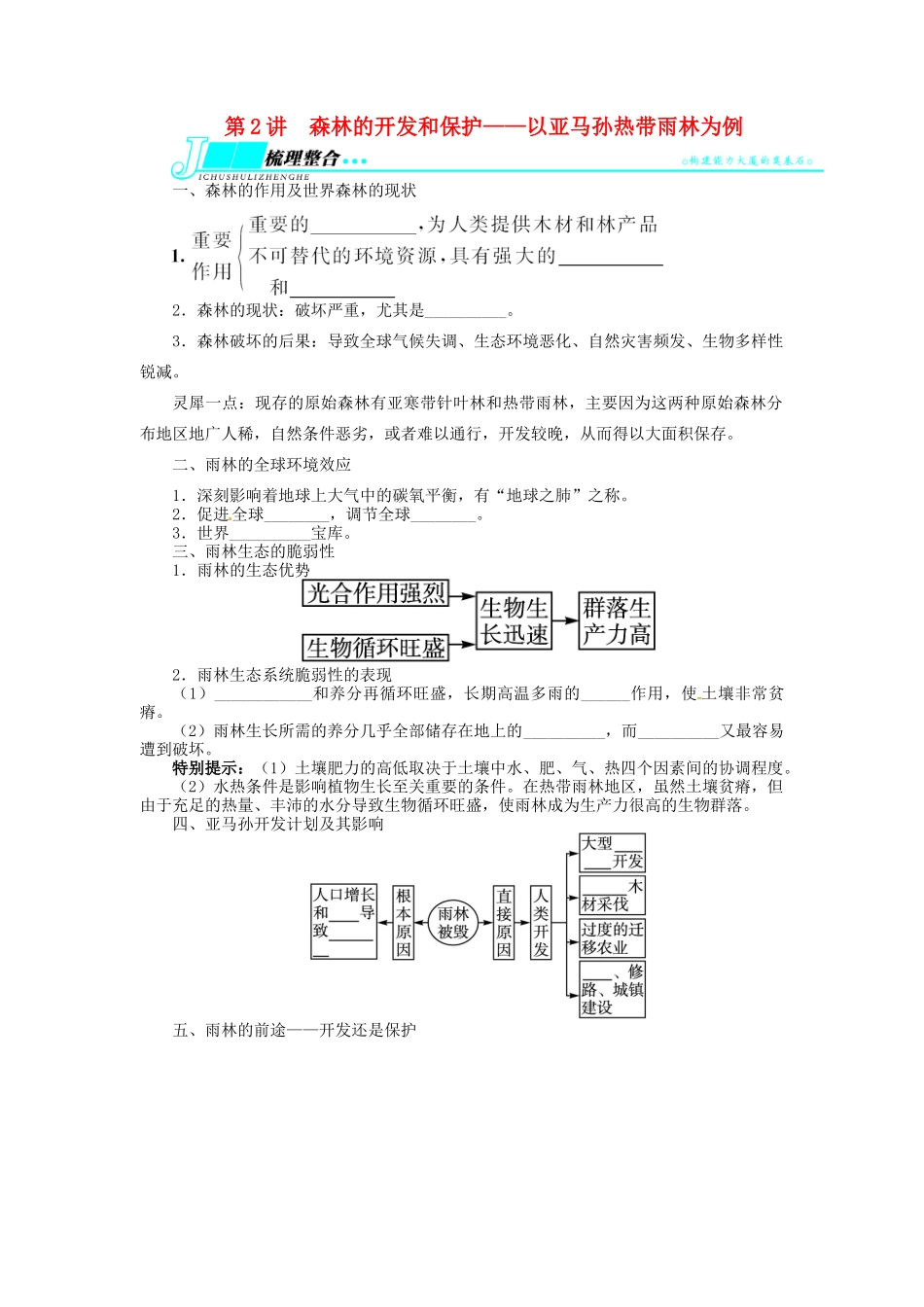 【志鸿优化设计】2014届高考地理一轮复习 第十三章区域生态环境建设第2讲森林的开发和保护 以亚马孙热带雨林为例教学案 新人教版必修3_第1页