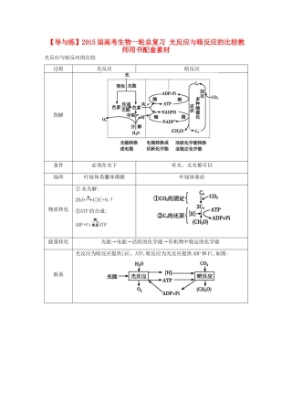 【导与练】2015届高考生物一轮总复习 光反应与暗反应的比较教师用书配套素材 