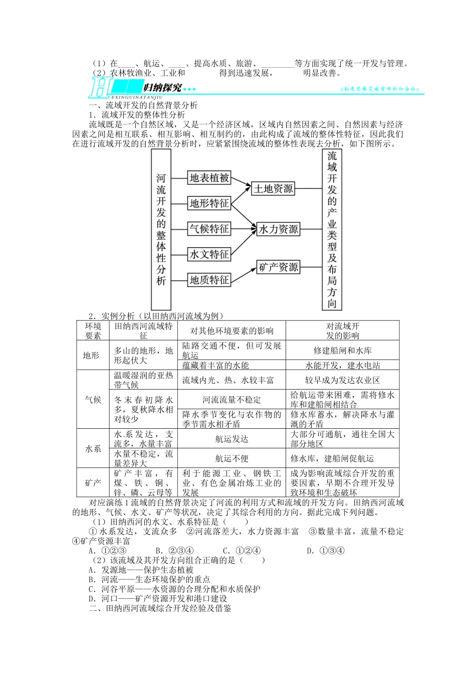 【志鸿优化设计】2014届高考地理一轮复习 第十四章区域自然资源综合开发利用第2讲流域的综合开发 以美国田纳西河流域为例教学案 新人教版必修3_第2页