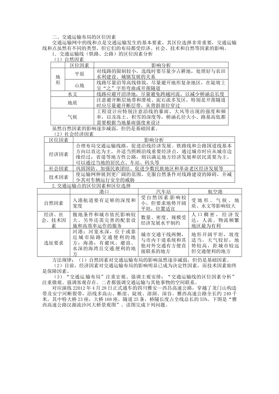 【志鸿优化设计】2014届高考地理一轮复习 第十章交通运输布局及其影响第1讲交通运输方式和布局教学案 新人教版必修2_第3页