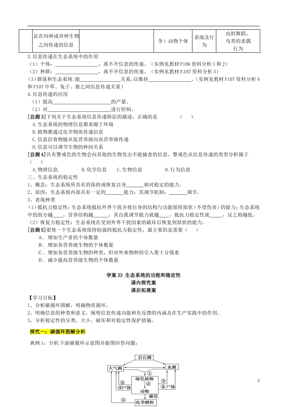 【导与练】2015届高三生物一轮总复习 第九单元 第33讲 生态系统的功能和稳定性学案 新人教版必修3_第2页