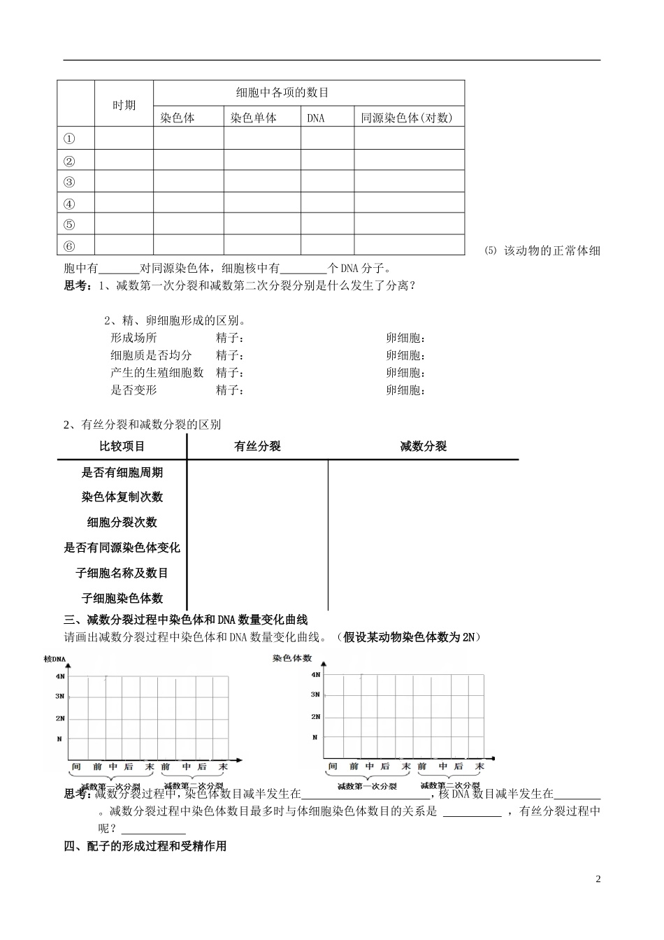 【导与练】2015届高三生物一轮总复习 第五单元 第14讲 减数分裂和受精作用学案 新人教版必修2_第2页