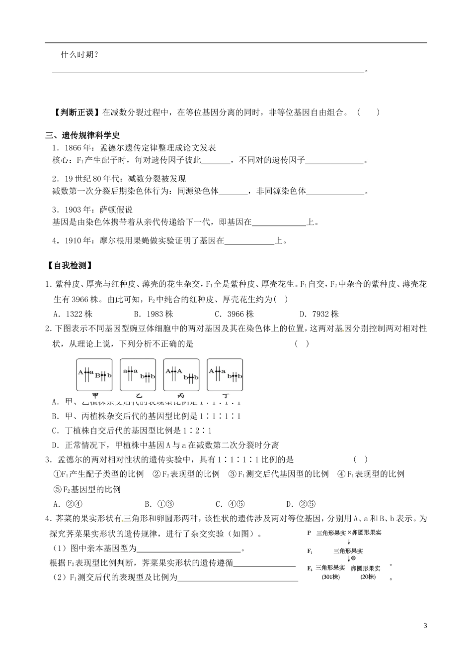 【导与练】2015届高三生物一轮总复习 第五单元 第16讲 豌豆杂交实验（二）学案 新人教版必修2_第3页