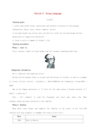 【开学大礼包】2012高中英语 Unit 2 Robots Period 5 Using Language精品教案 新人教版选修7