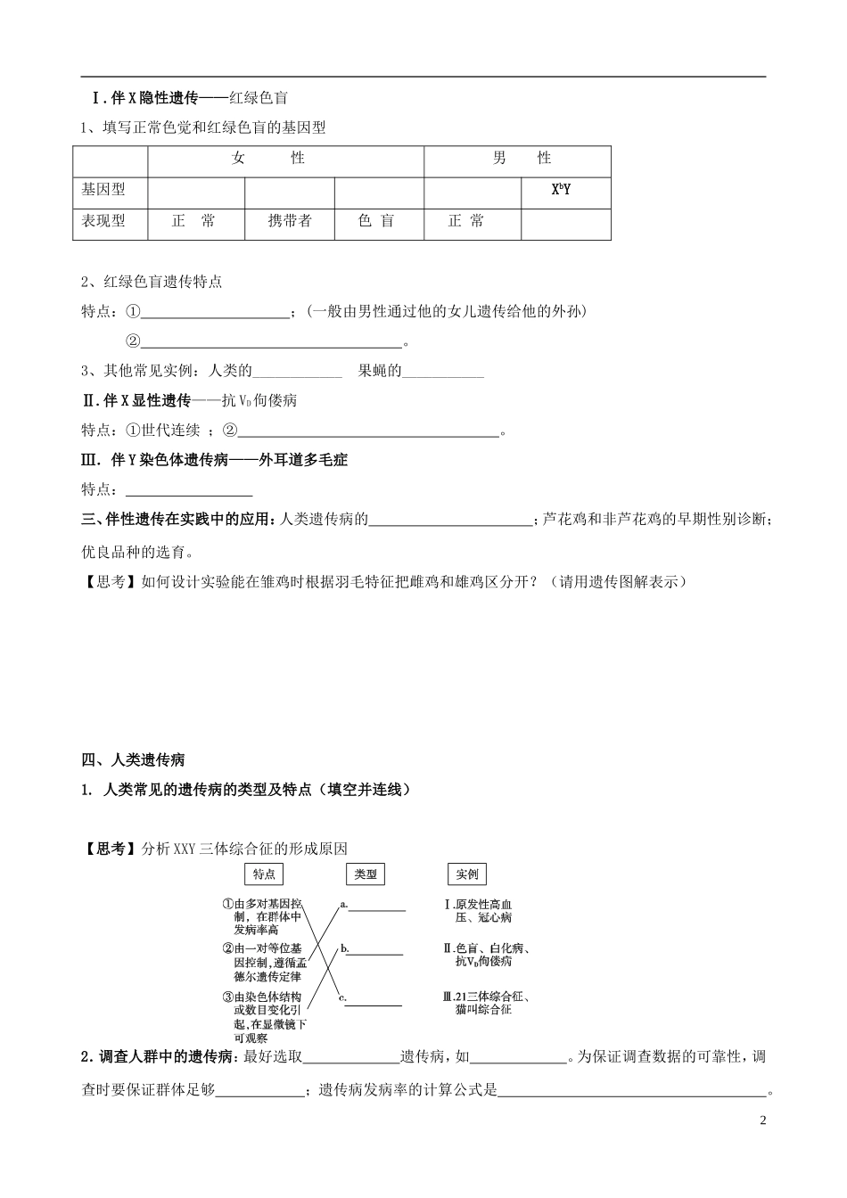 【导与练】2015届高三生物一轮总复习 第五单元 第17讲 基因在染色体上 伴性遗传学案 新人教版必修2_第2页