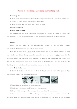 【开学大礼包】2012高中英语 Unit 2 Robots Period 7 Speaking，Listening and Writing Task精品教案 新人教版选修7