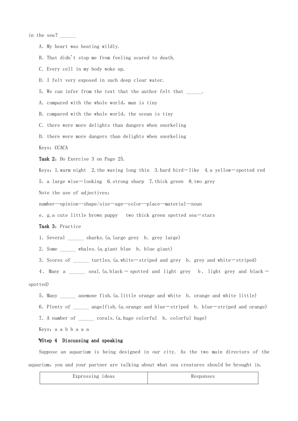 【开学大礼包】2012高中英语 Unit 3 Under the sea Period 5 Using Language：Reading and Writing精品教案 新人教版选修7_第3页