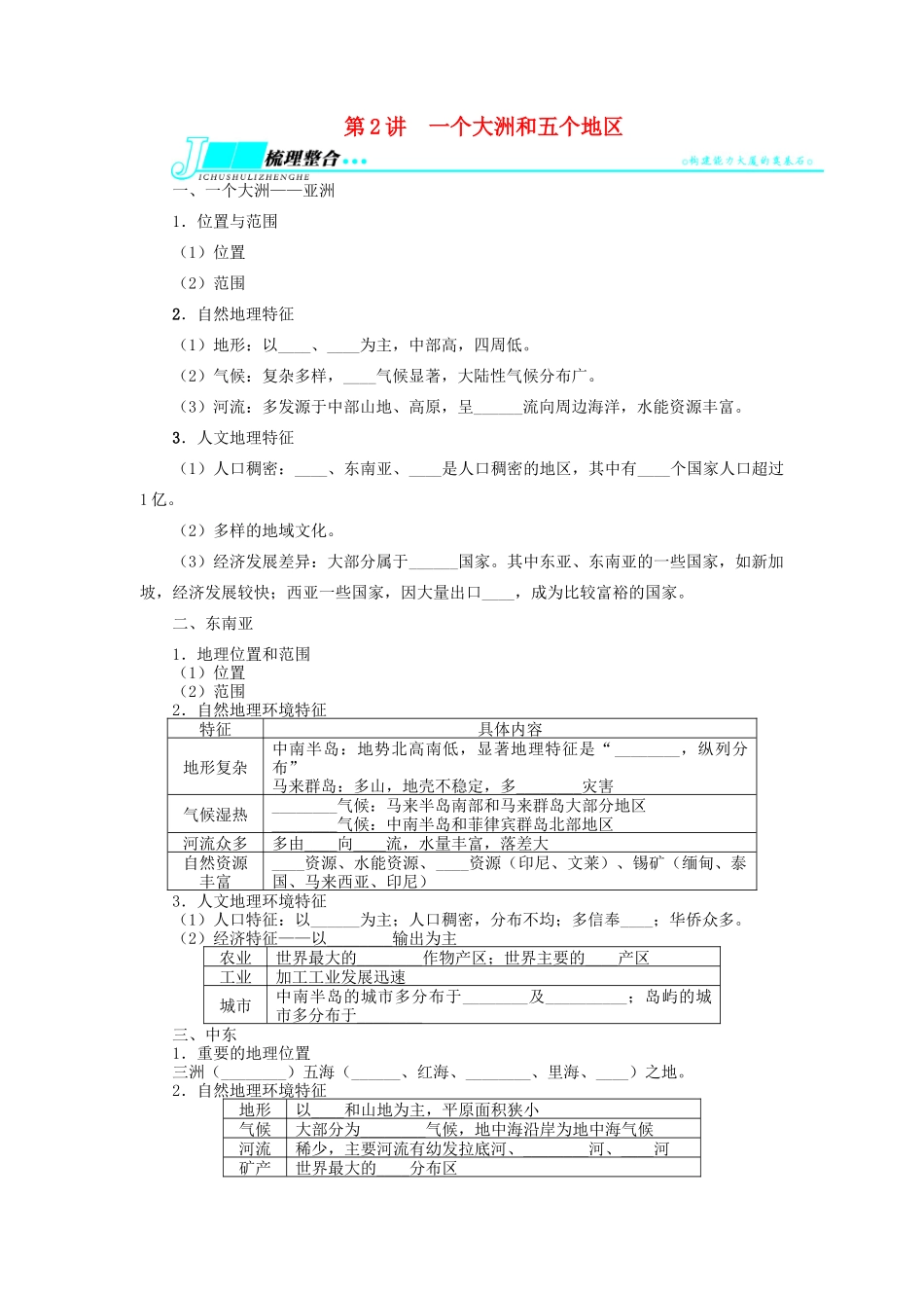 【志鸿优化设计】2014届高考地理一轮复习 区域地理 区域地理第十七章世界地理第2讲一个大洲和五个地区教学案 新人教版_第1页