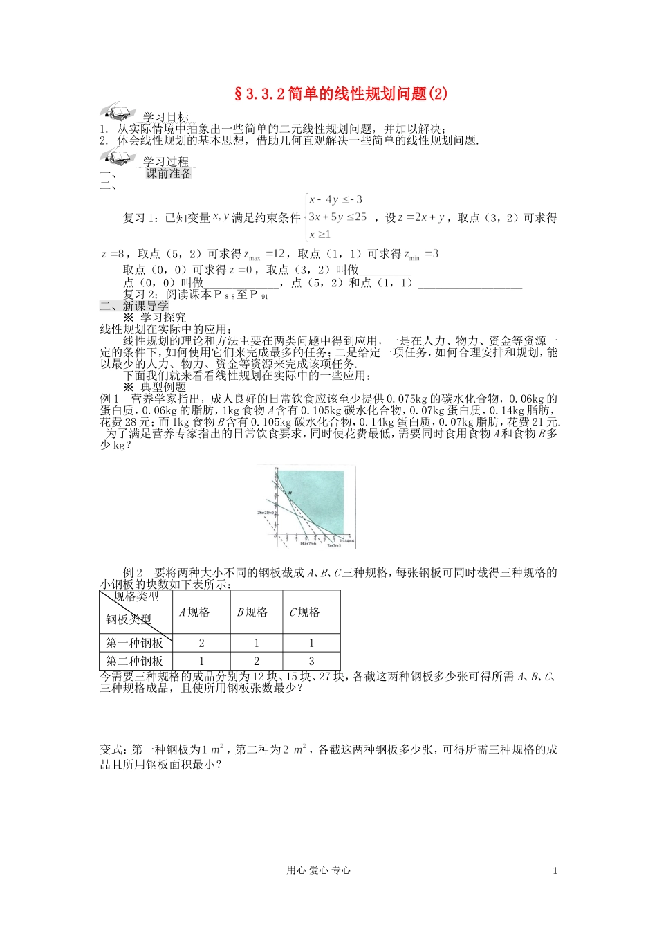 【开学大礼包】2012年高中数学 3.3.2简单的线性规划问题学案 新人教A版必修5 _第1页
