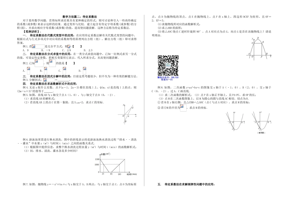 初中数学解题技巧-数学方法篇二：待定系数法_第1页