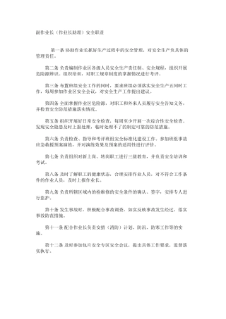 副作业长（作业长助理）安全职责