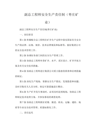 副总工程师安全生产责任制（枣庄矿业）