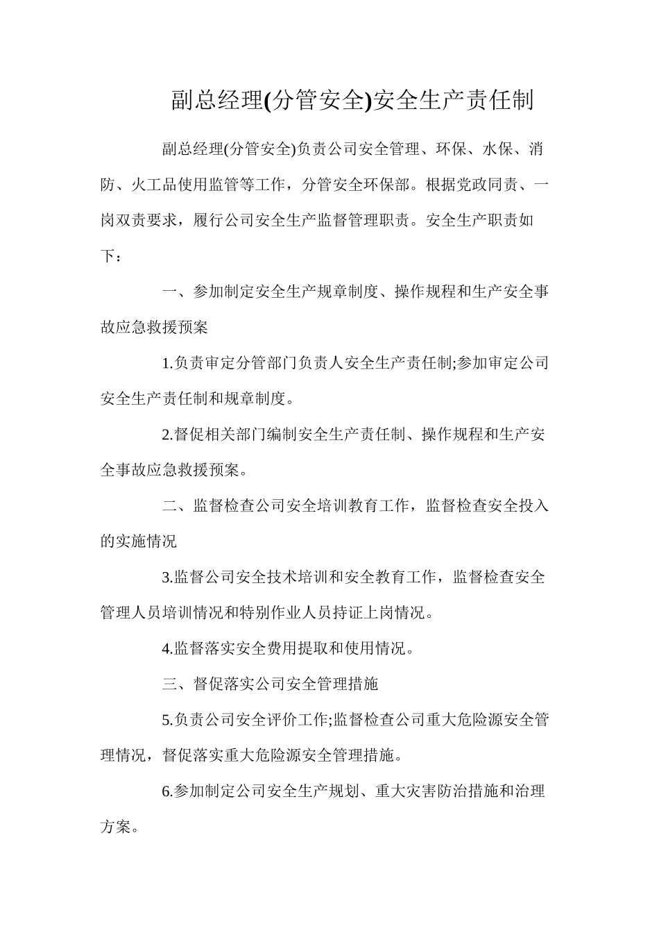副总经理(分管安全)安全生产责任制_第1页