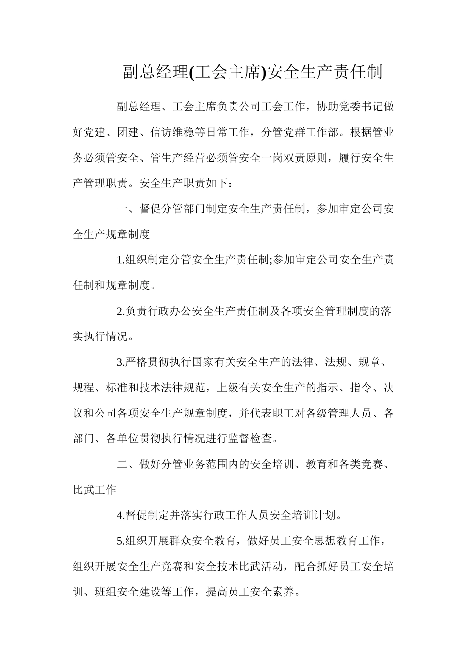副总经理(工会主席)安全生产责任制_第1页