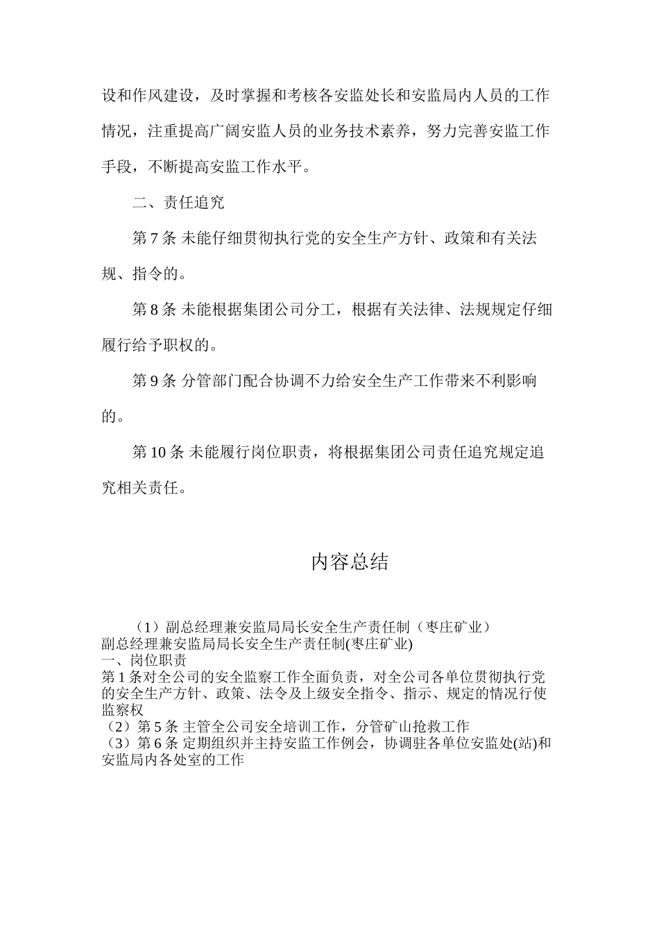 副总经理兼安监局局长安全生产责任制（枣庄矿业）_第2页