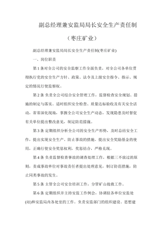 副总经理兼安监局局长安全生产责任制（枣庄矿业）