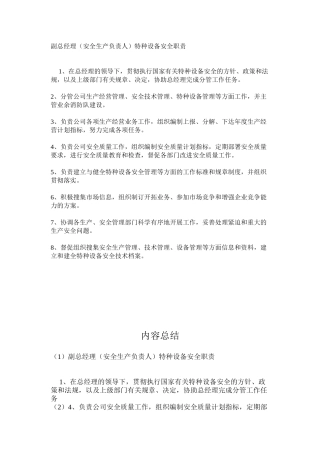 副总经理（安全生产负责人）特种设备安全职责