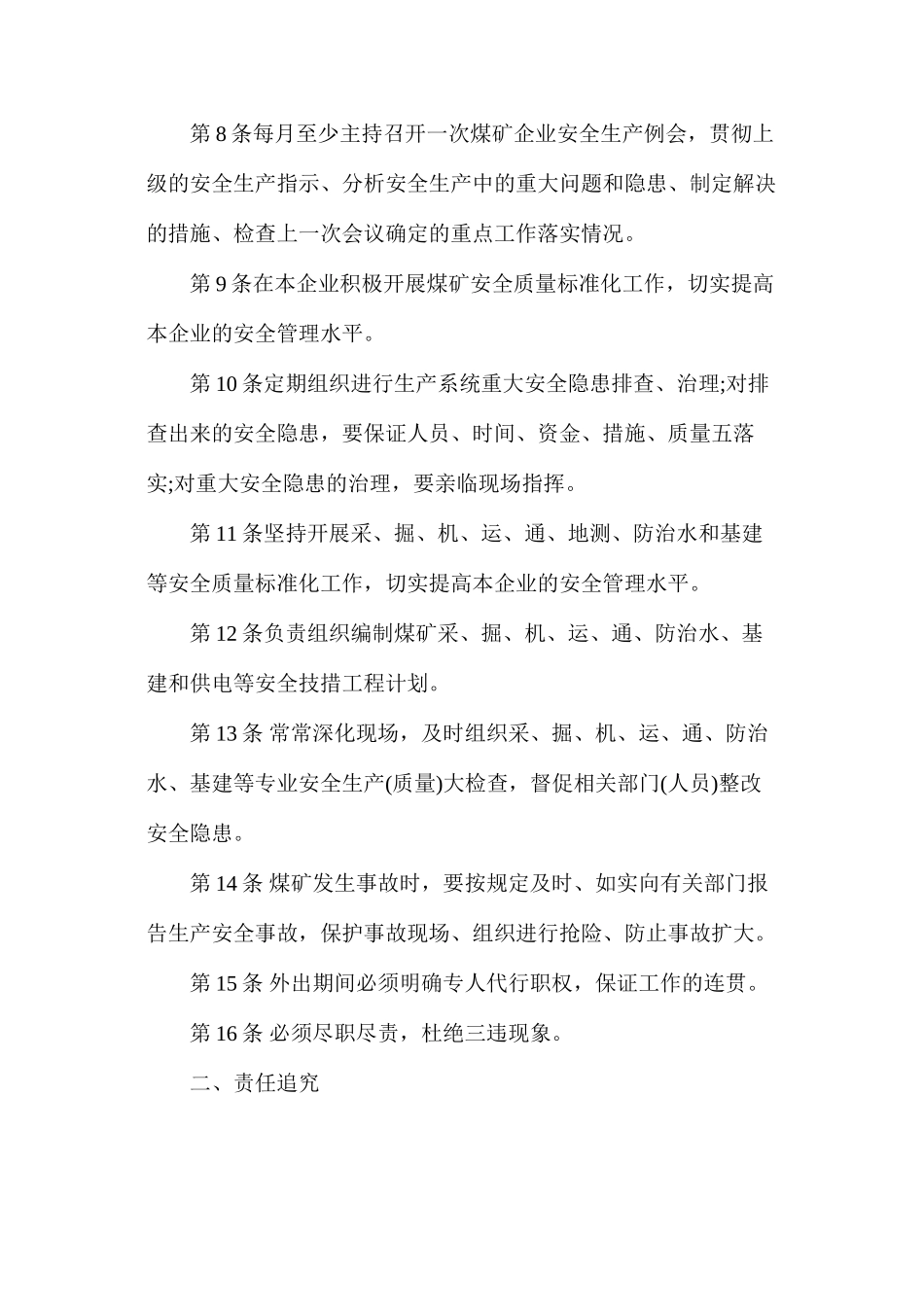 副总经理（安全生产、基建）安全生产责任制（枣庄矿业）_第2页