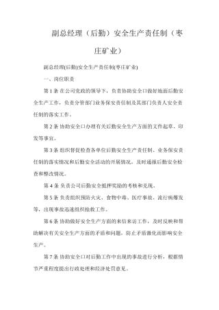 副总经理（后勤）安全生产责任制（枣庄矿业）