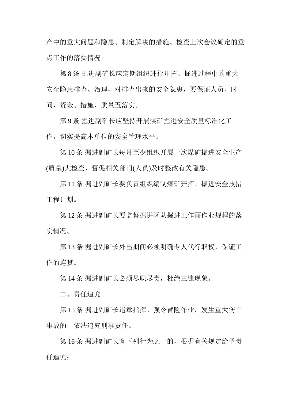 副矿长（开拓掘进）安全生产责任制（枣庄矿业）_第2页