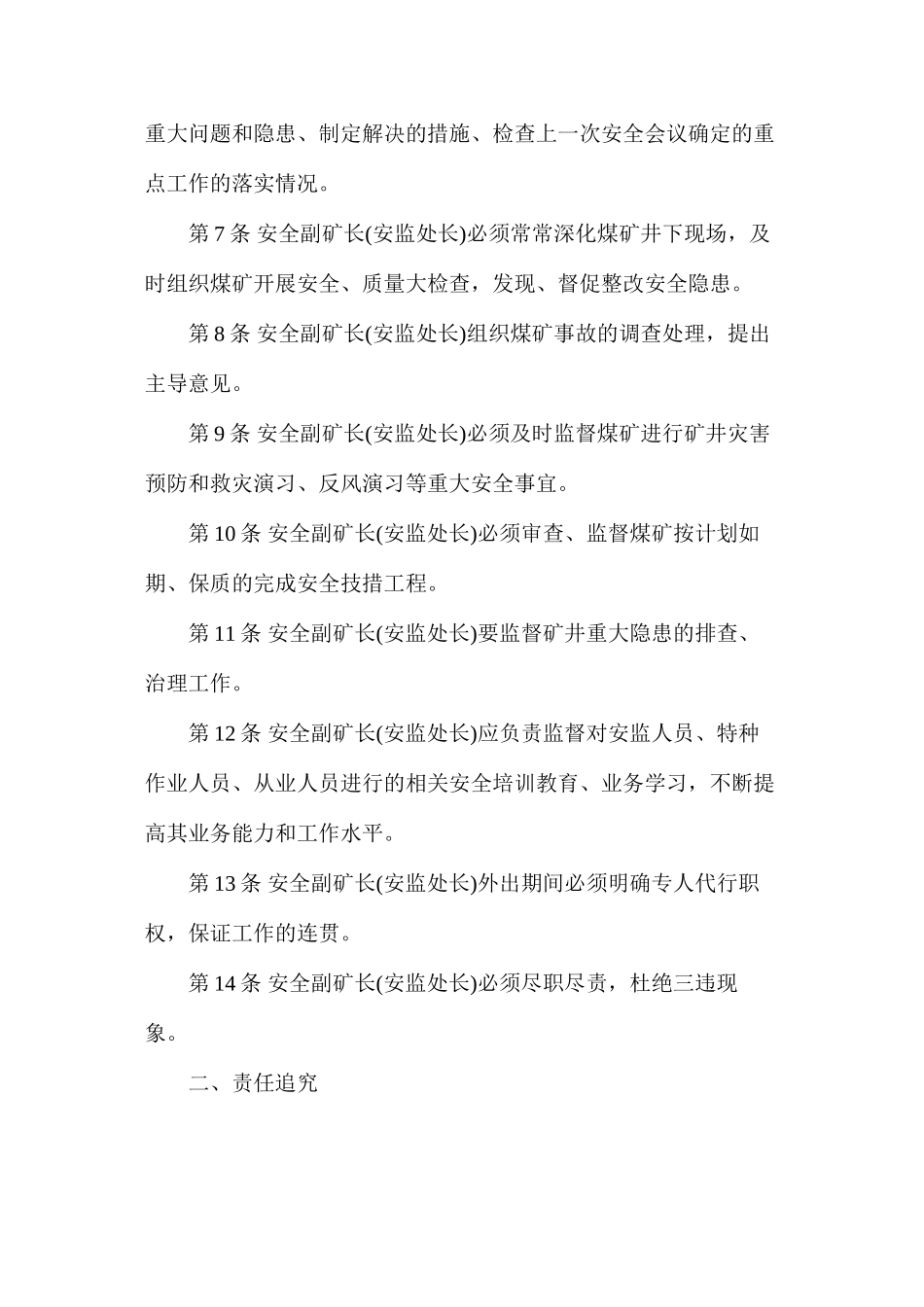副矿长（安全安监处长）安全生产责任制（枣庄矿业）_第2页