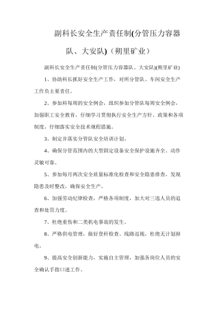 副科长安全生产责任制(分管压力容器队、大安队)（朔里矿业）