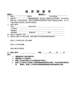 副表五 经济担保书
