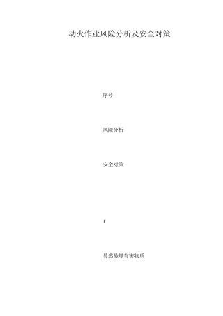 动火作业风险分析及安全对策