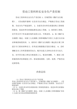 劳动工资科科长安全生产责任制