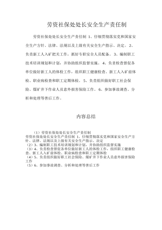 劳资社保处处长安全生产责任制