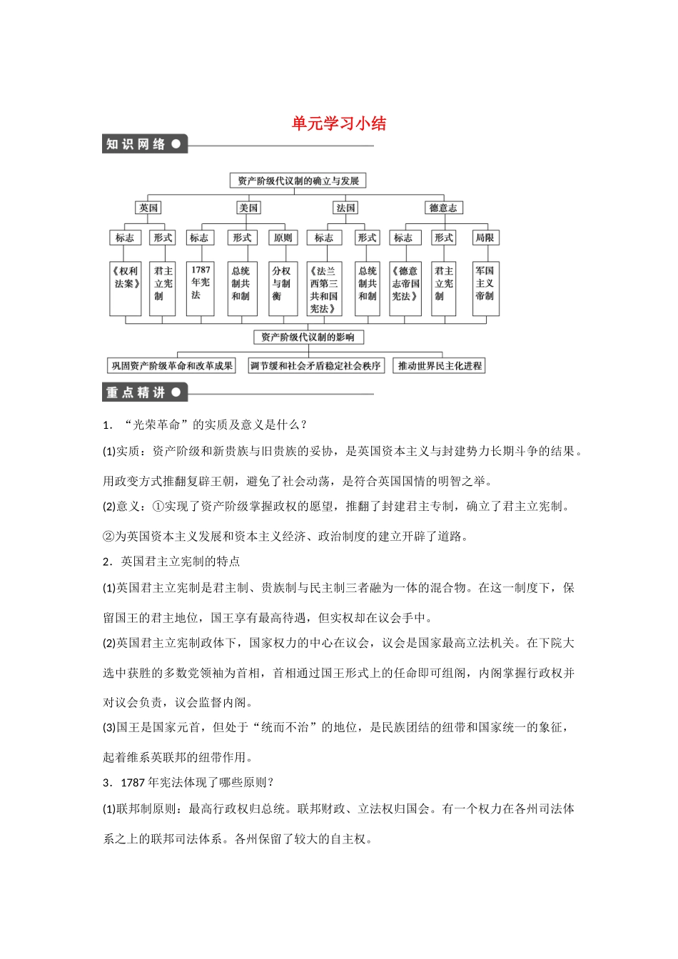 【步步高 学案导学设计】2014-2015学年高中历史 专题七 单元学习小结 人民版必修1_第1页