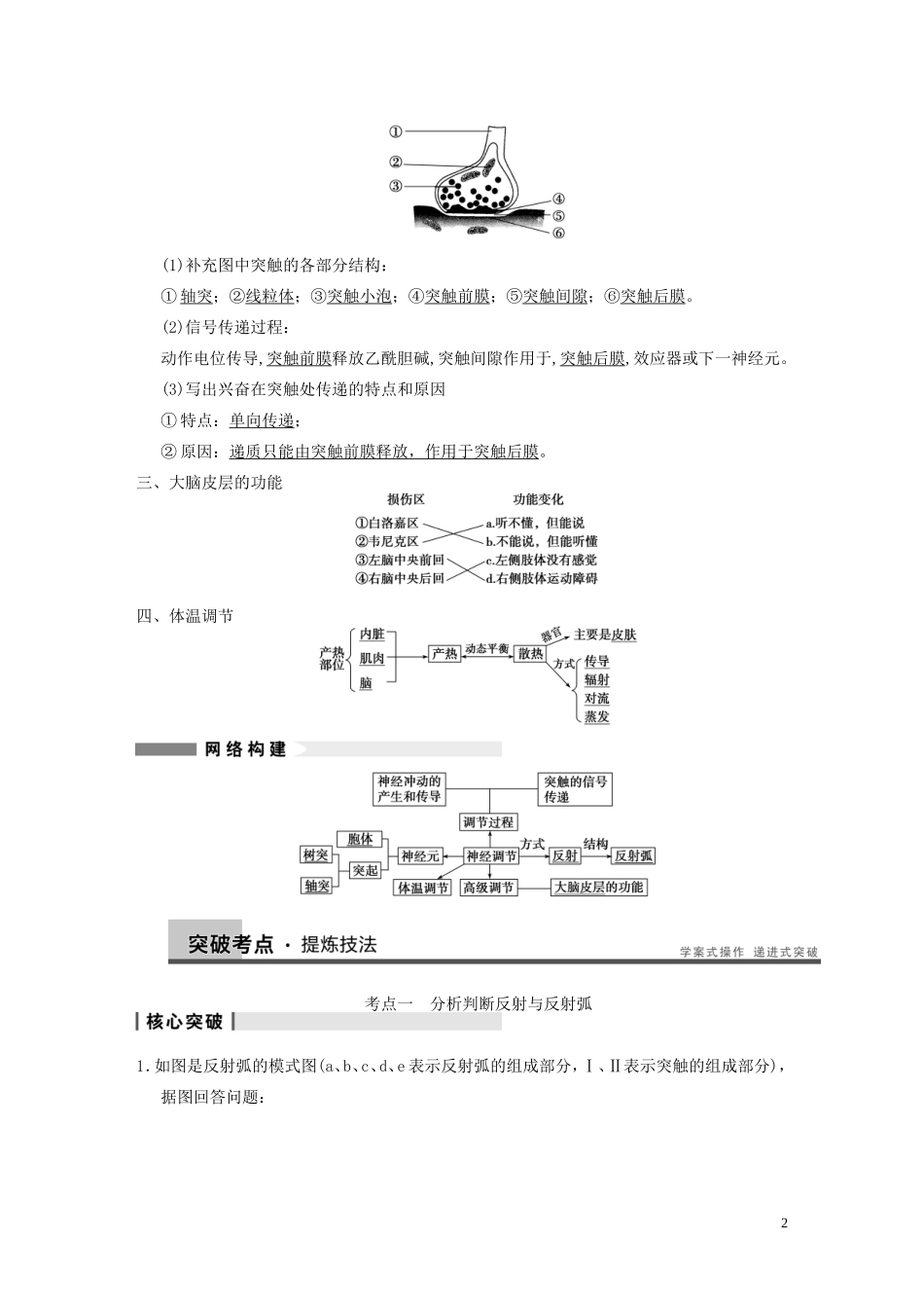 【步步高】2014高考生物一轮复习 第八单元 第25讲神经系统的结构与功能　体温调节学案 浙科版_第2页