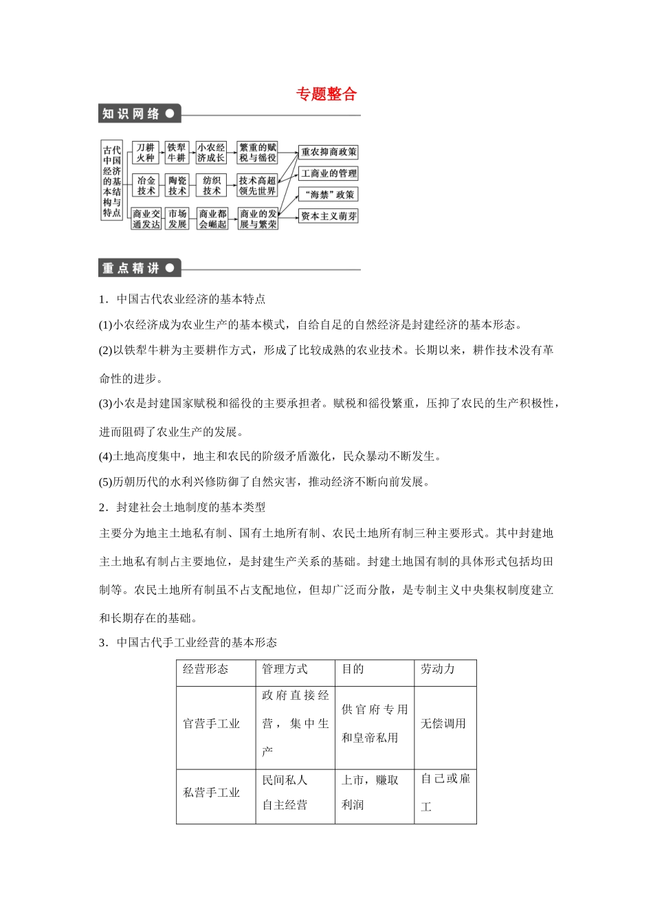 【步步高 学案导学设计】2014-2015学年高中历史 专题整合1 人民版必修2_第1页