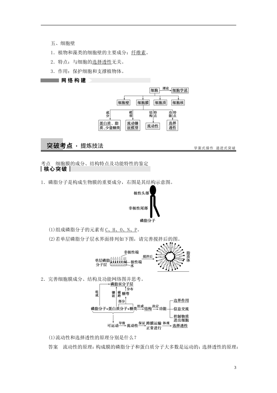 【步步高】2014高考生物一轮复习 第二单元 第3讲细胞概述、质膜与细胞壁学案 浙科版_第3页